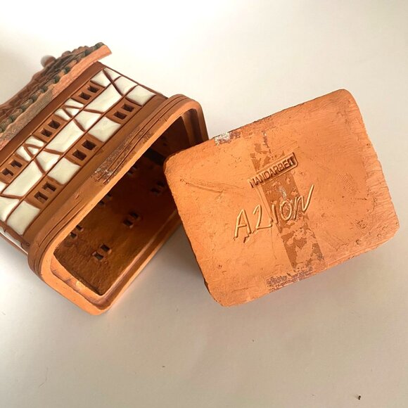 vtg clay terracotta candle tea light incense burner 6" handarbeit handmade cotta - Picture 4 of 8